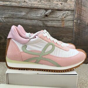 Loewe Flow Runner Suede Trimmed Sneakers White Pink
